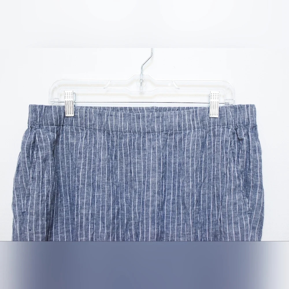 Eileen Fisher Puckered Organic Linen Wide Leg Pants Striped 100% Linen Size LP - Picture 5 of 10